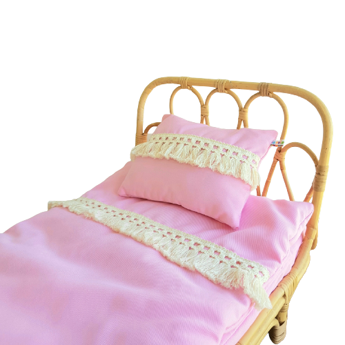 Poppie Toys - Duvet and Pillow Set - Pink Fringe
