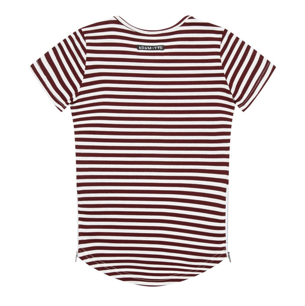 Adam Yve Sylvester Side Zip Tee - Burgundy Stripe