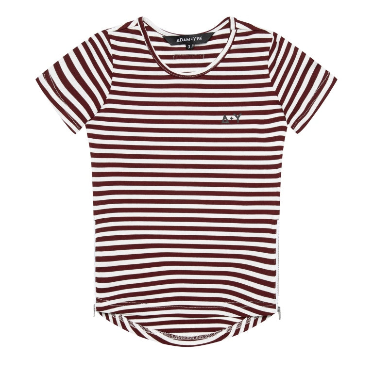 Adam Yve Sylvester Side Zip Tee - Burgundy Stripe