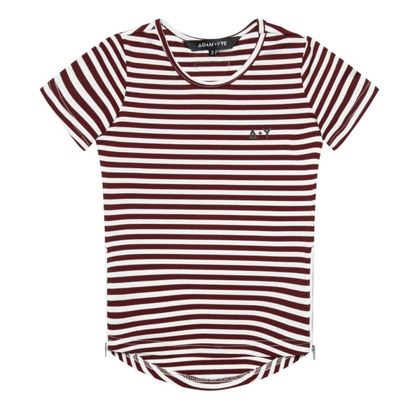 Adam Yve Sylvester Side Zip Tee - Burgundy Stripe