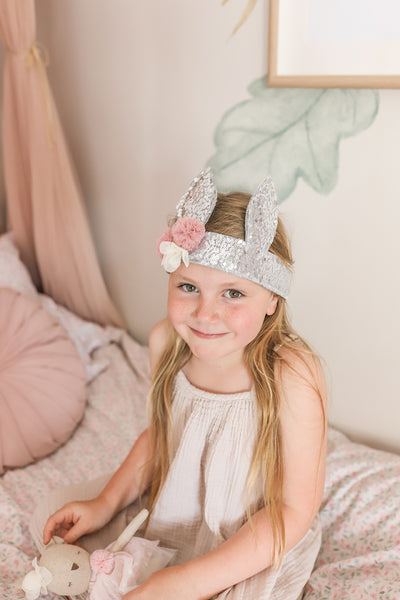 Alimrose Sequin Bunny Crown - Silver