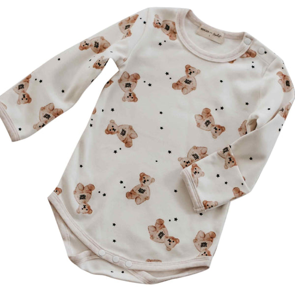 Bencer + Hazelnut Long Sleeve Bodysuit - Basil Bear