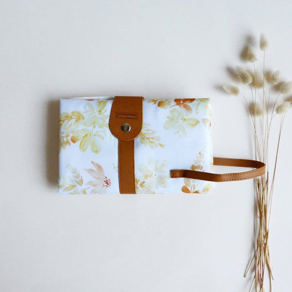 The Somewhere Co. Travel Baby Change Mat and Wallet - Mustard Floral