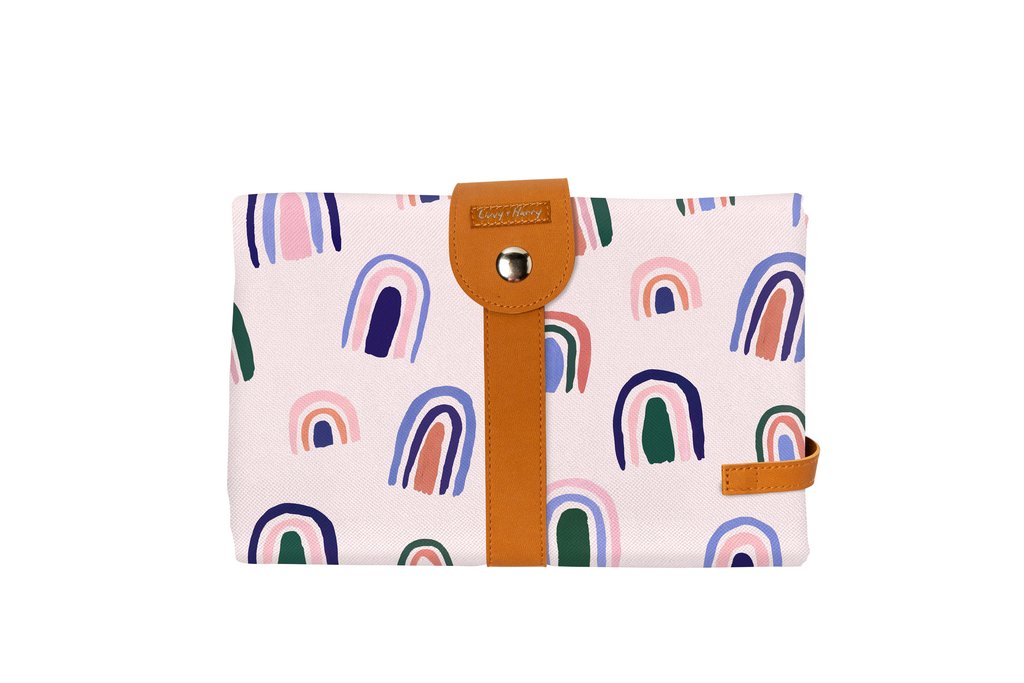 The Somewhere Co. Travel Baby Change Mat and Wallet - Ochre Rainbows