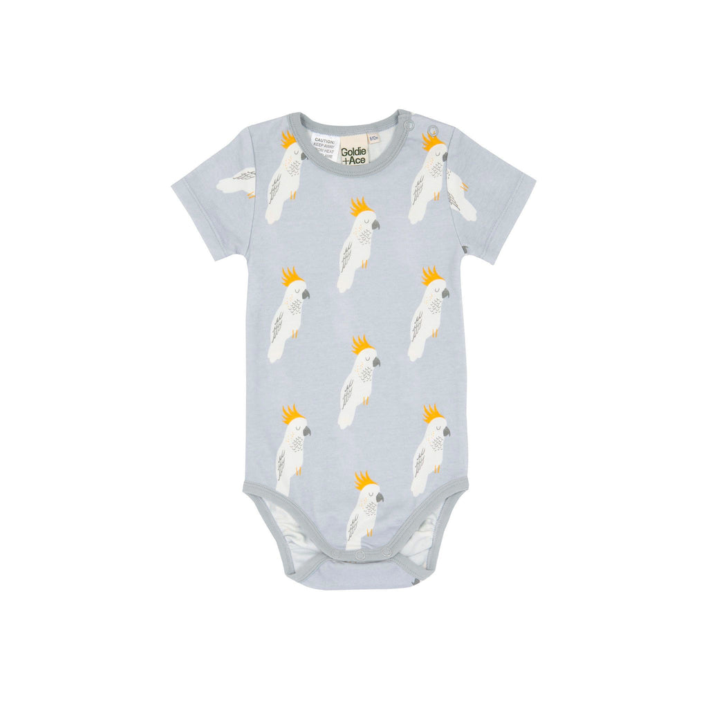 Goldie + Ace Short Sleeve Bodysuit - Cockatoo Party - Blue