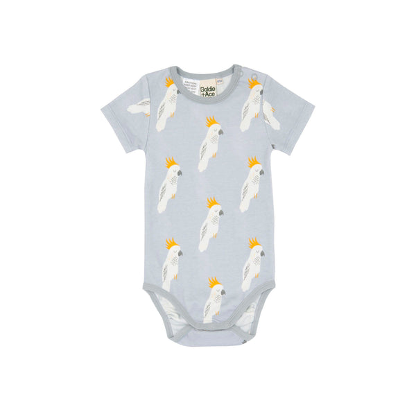 Goldie + Ace Short Sleeve Bodysuit - Cockatoo Party - Blue