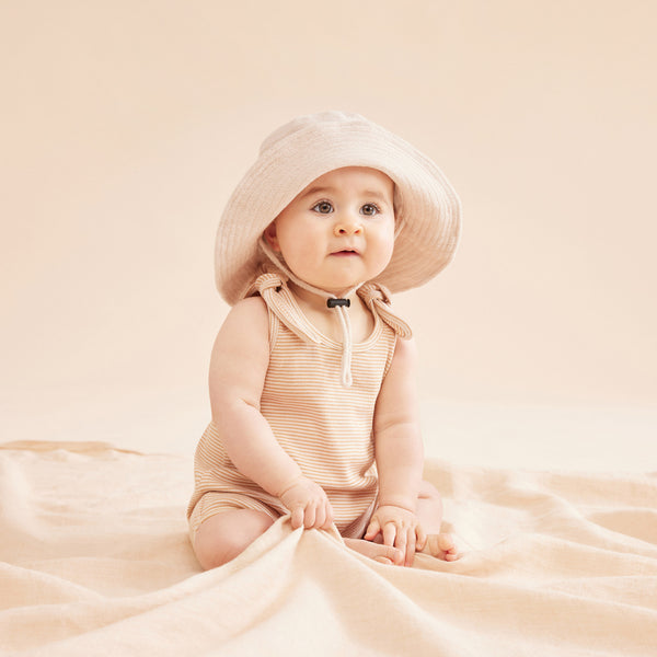 Wilson & Frenchy Organic Stripe Rib Playsuit - Toffee