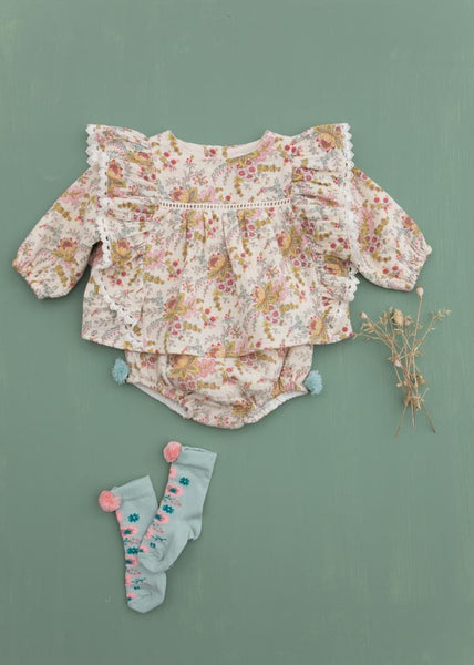 Louise Misha Ghilena Romper - French Cream Flowers Organic Cotton