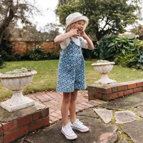 Goldie + Ace Sara Denim Shortalls - Daisies - Green