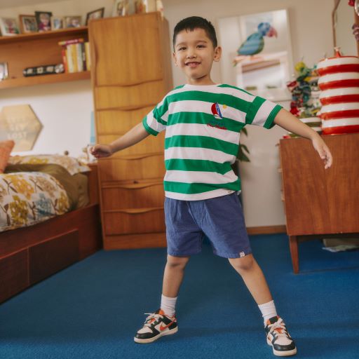 Goldie + Ace Crew Yarn Dye Jersey Stripe Tee - Ivy/Green