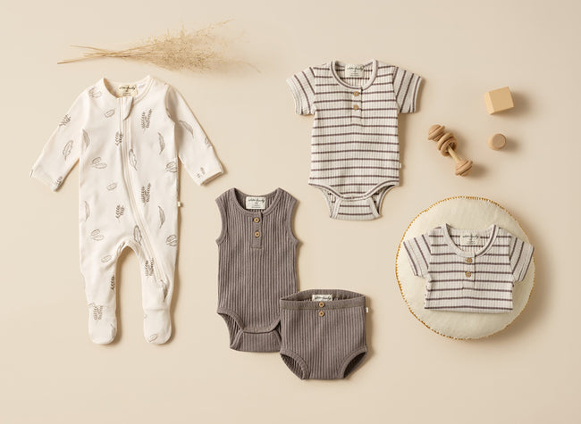 Wilson & Frenchy Organic Stripe Rib Bodysuit - Hazelwood Ecru