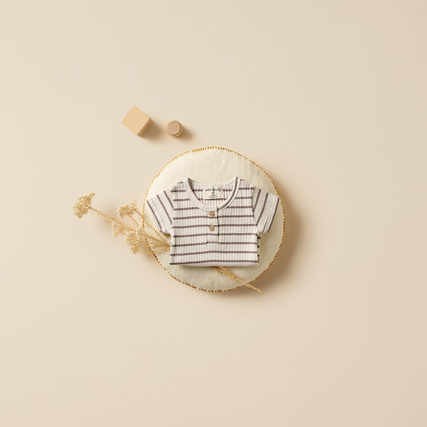 Wilson & Frenchy Organic Stripe Rib Bodysuit - Hazelwood Ecru