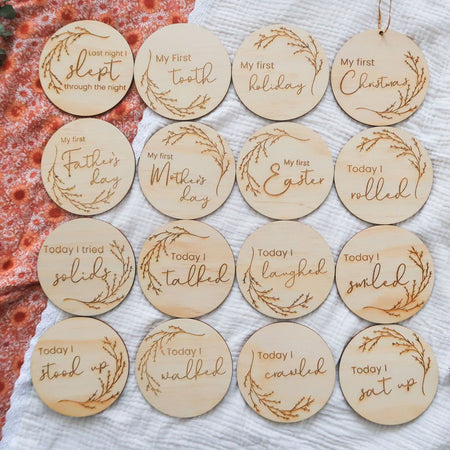 Hello Fern Wooden Month Milestone Disc Set - Whimsical