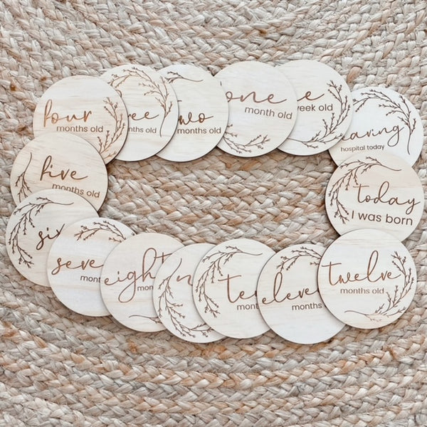 Hello Fern Wooden Month Milestone Disc Set - Whimsical