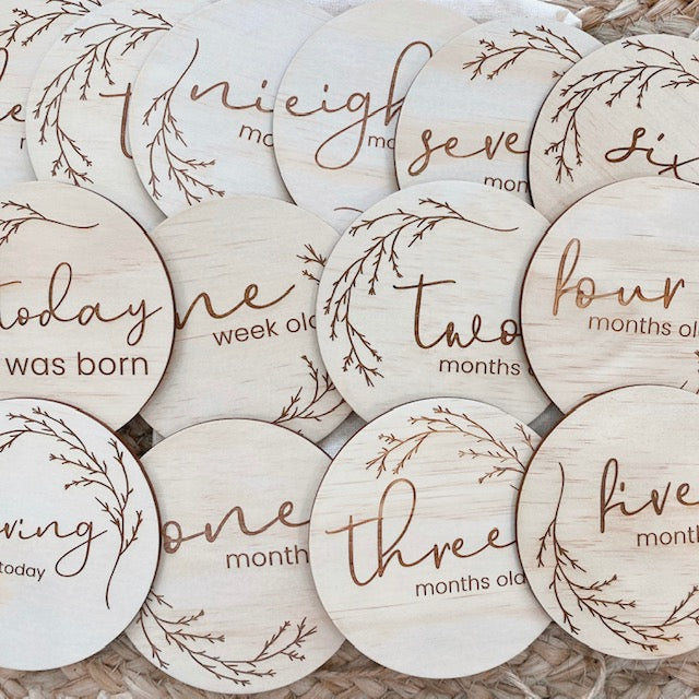 Hello Fern Wooden Month Milestone Disc Set - Whimsical
