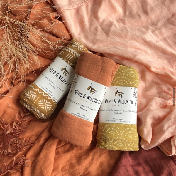 Wind & Willow Co Organic Cotton and Bamboo Swaddle - Burnt Honey