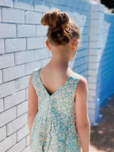 Goldie + Ace Sara Denim Shortalls - Daisies - Green