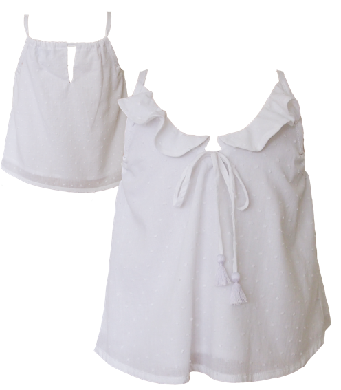 Miilovemu Frill Camisole - White Swiss Dot Cotton