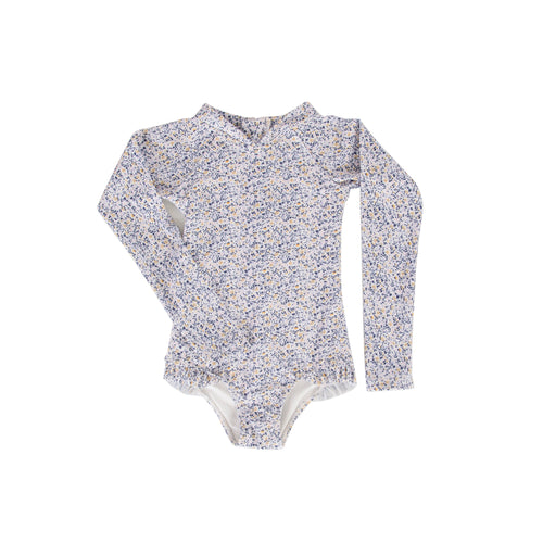 Peggy Violet Long Sleeve Swimsuit -  Mini Blue Floral