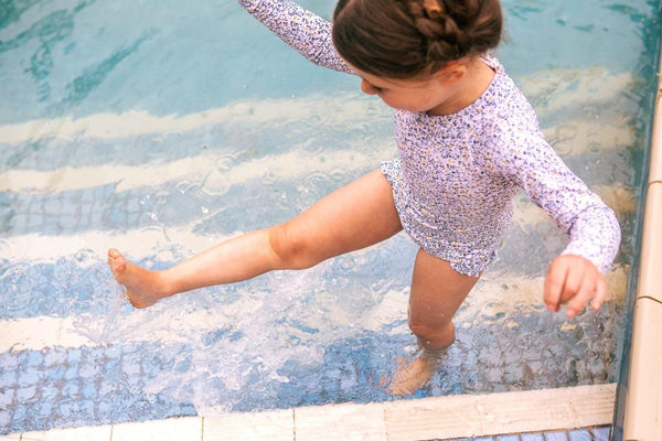 Peggy Violet Long Sleeve Swimsuit -  Mini Blue Floral