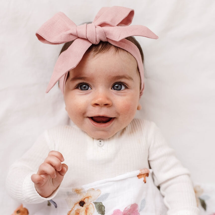 Snuggle Hunny Bow Pre-Tied Headband Wrap - Dusty Pink Linen