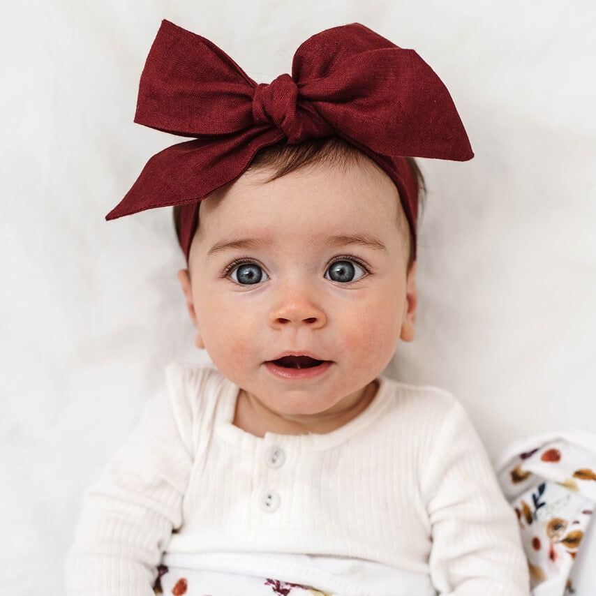 Snuggle Hunny Bow Pre-Tied Headband Wrap - Burgundy Linen