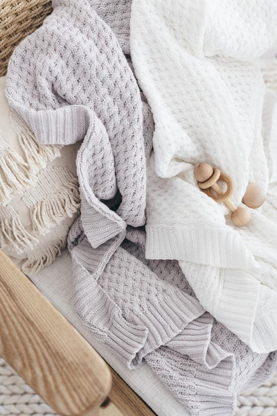 Snuggle Hunny Diamond Knit Blanket - White