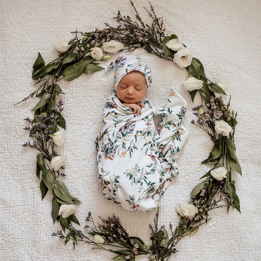 Snuggle Hunny Jersey Wrap and Beanie Set - Eucalypt
