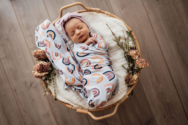 Snuggle Hunny Jersey Wrap and Beanie Set - Sunset Rainbow