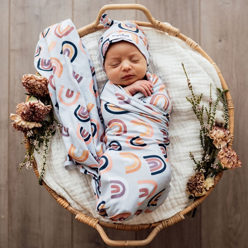 Snuggle Hunny Jersey Wrap and Beanie Set - Sunset Rainbow