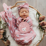 Snuggle Hunny Jersey Wrap and Top Knot Set - Daisy