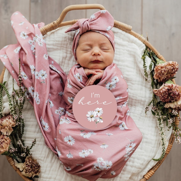 Snuggle Hunny Jersey Wrap and Top Knot Set - Daisy