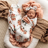 Snuggle Hunny Jersey Wrap and Top Knot Set - Rosebud