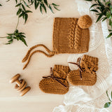 Snuggle Hunny Merino Wool Bonnet and Booties - Bronze