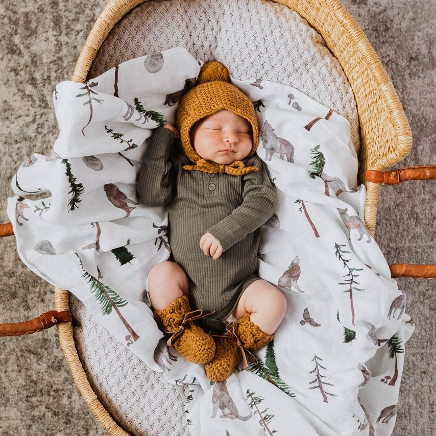 Snuggle Hunny Merino Wool Bonnet and Booties - Bronze
