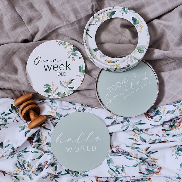 Snuggle Hunny Reversible Milestone Cards - Eucalypt & Sage