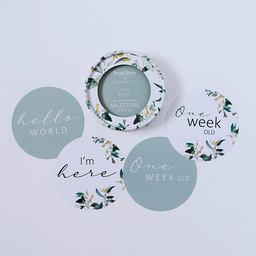 Snuggle Hunny Reversible Milestone Cards - Eucalypt & Sage