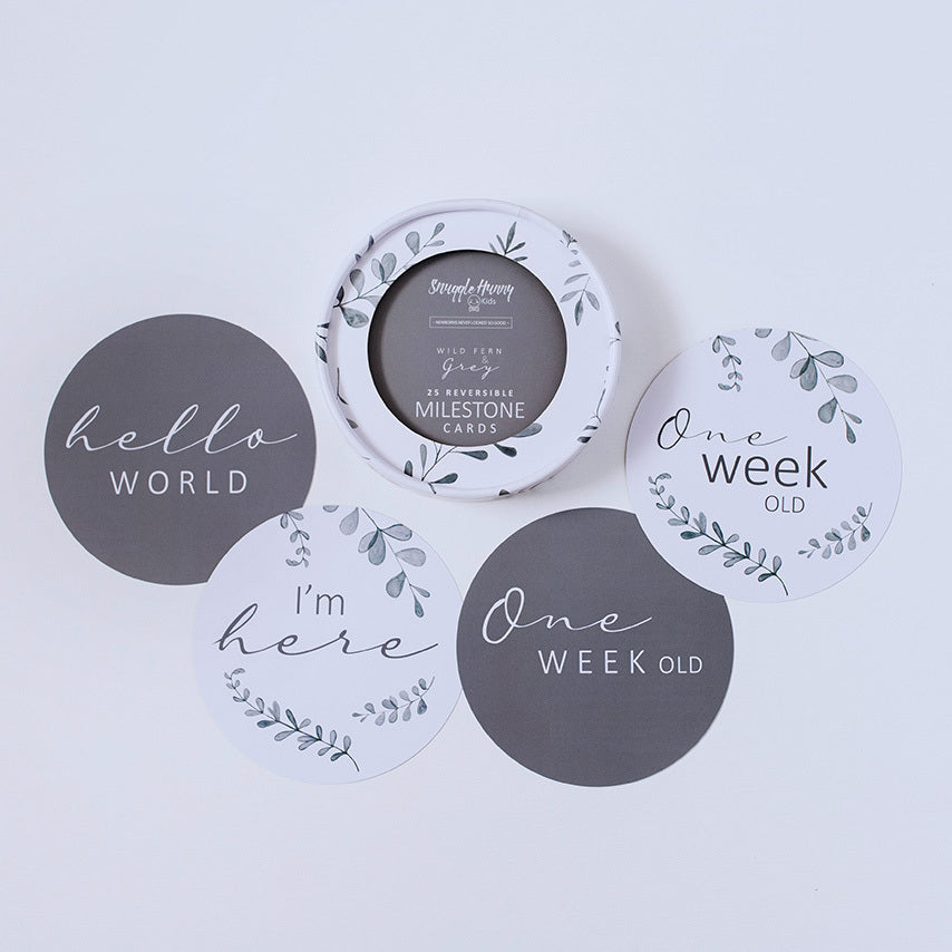 Snuggle Hunny Reversible Milestone Cards - Wild Fern & Grey