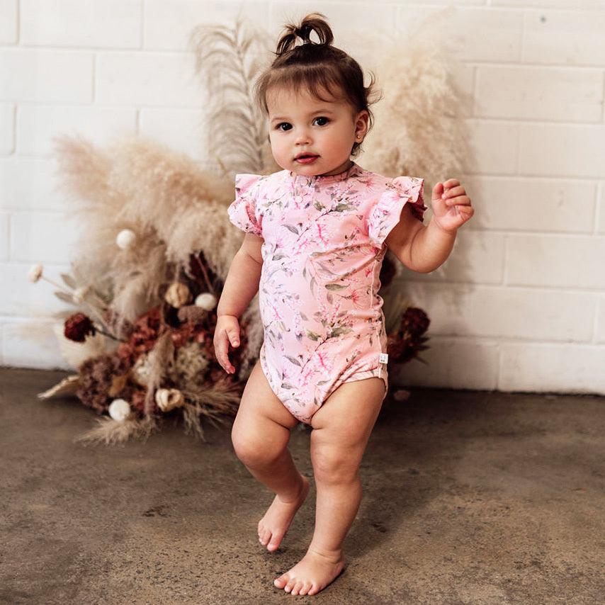 Snuggle Hunny Short Sleeve Organic Bodysuit - Pink Wattle