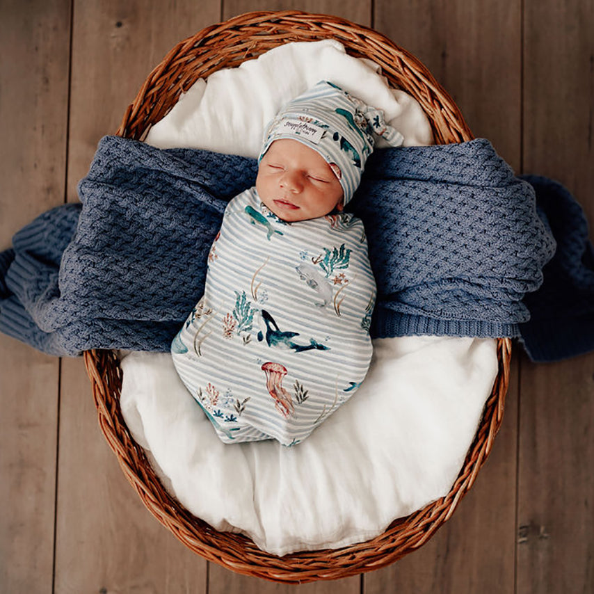 Snuggle Hunny Snuggle Swaddle and Beanie Set - Whale
