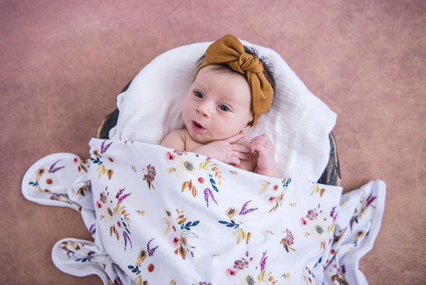 Snuggle Hunny Jersey Wrap and Top Knot Set - Boho Posy