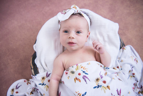 Snuggle Hunny Jersey Wrap and Top Knot Set - Boho Posy