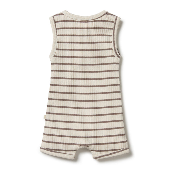 Wilson & Frenchy Organic Stripe Rib Boyleg Growsuit - Hazelwood Ecru