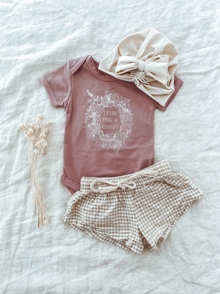 Tiny Gypsy Short Sleeve Onesie - Wildflowers - Mauve