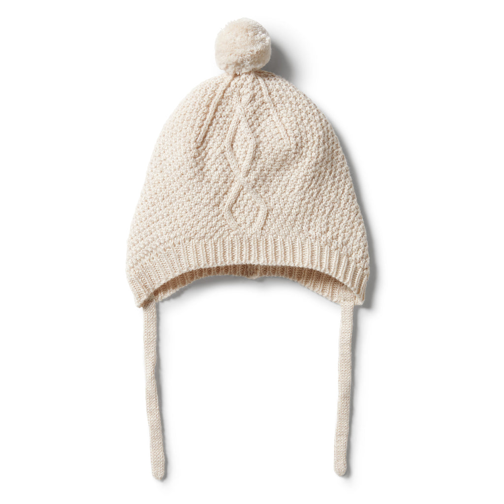 Wilson & Frenchy Knitted Cable Bonnet - Whisper White Fleck