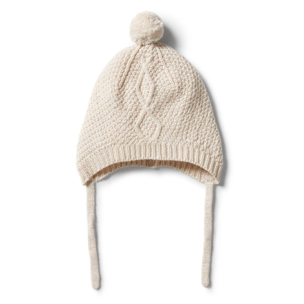 Wilson & Frenchy Knitted Cable Bonnet - Whisper White Fleck