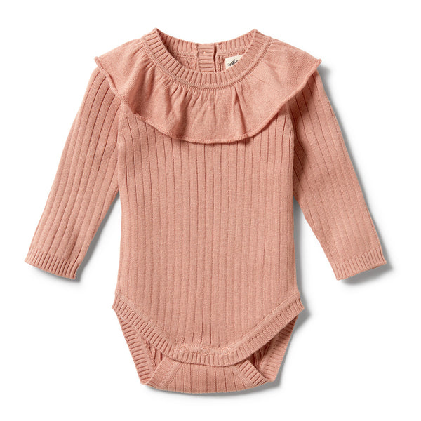 Wilson & Frenchy Knitted Rib Ruffle Bodysuit - Dusk Fleck