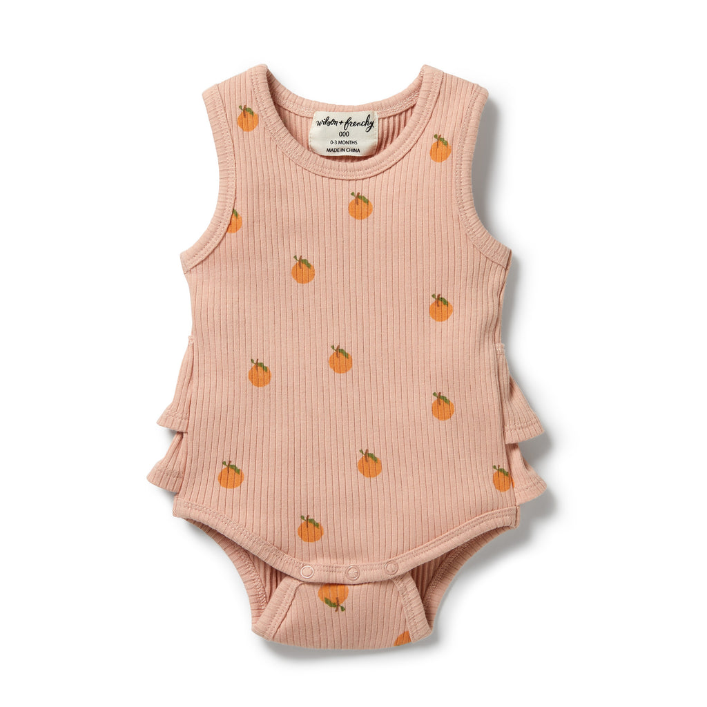 Wilson & Frenchy Organic Rib Ruffle Bodysuit - Little Orange