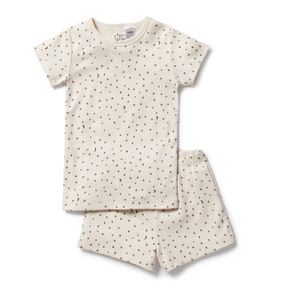 Wilson & Frenchy Organic Rib Short Sleeve Pyjama Set - Chasing The Moon