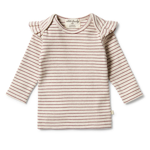 Wilson & Frenchy Organic Stripe Rib Ruffle Top - Wild Ginger